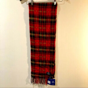BALLANTRAE EDINBURGH  Dark Maple 100% Lambswool Plaid Scarf with Fringe NEW